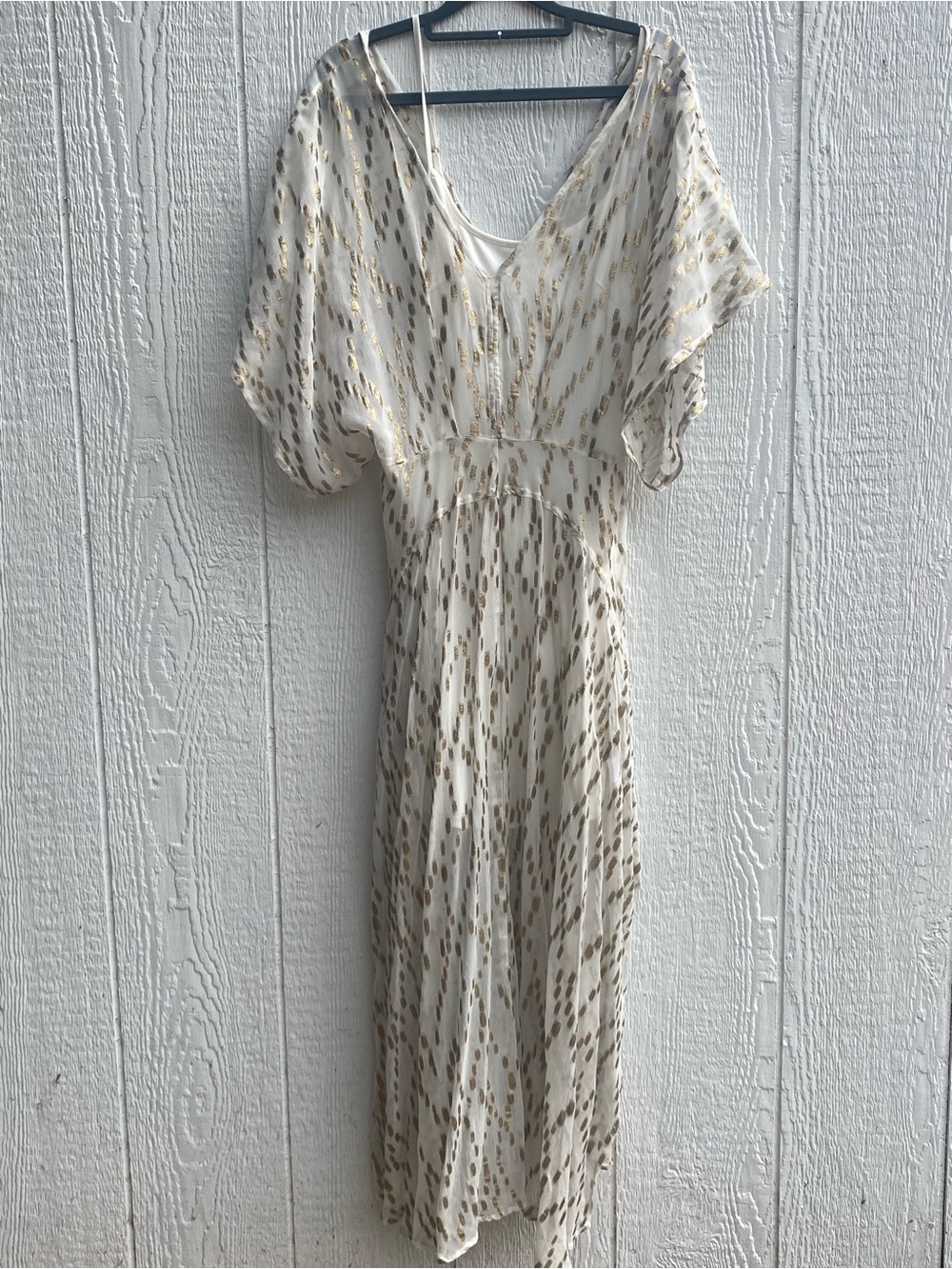 En Creme Layered Dress with Gold Metallic Print